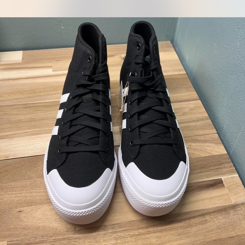 adidas Black and White High-Top Athletic Shoes